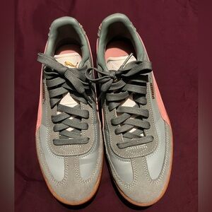 Puma Gray and Pink Lace-Up Sneakers